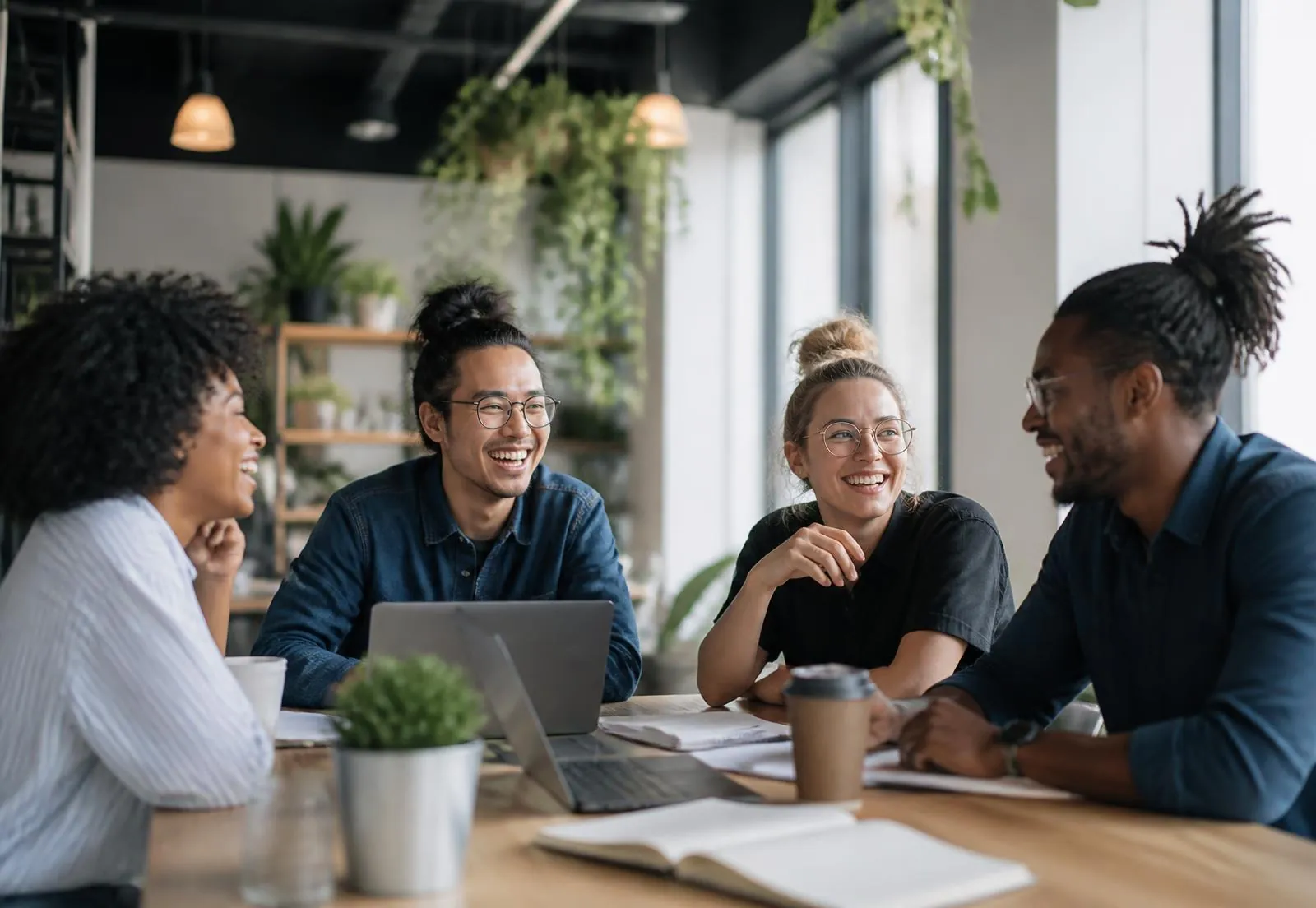 Independent merchants talking together at a community meetup